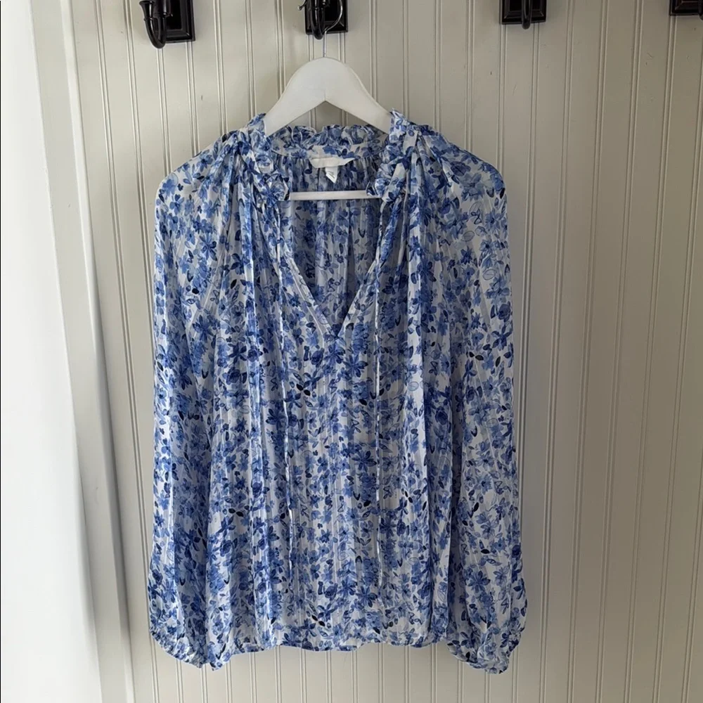 H&M Frill Crepe Floral Long Sleeve Blouse - Picture 3 of 8